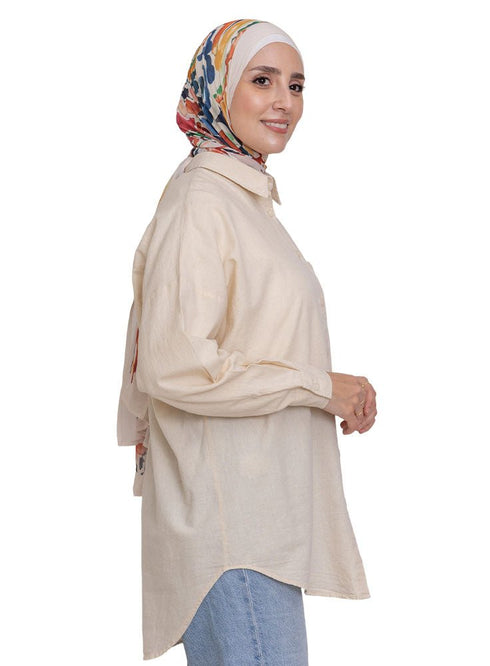 Latte Pocket Over Size Linen Shirt - Khotwh