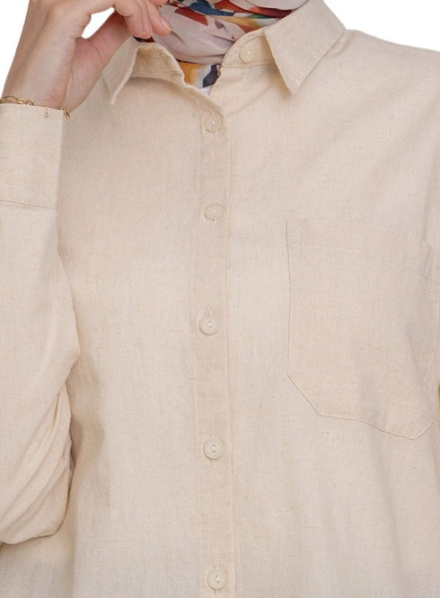 Latte Pocket Over Size Linen Shirt - Khotwh