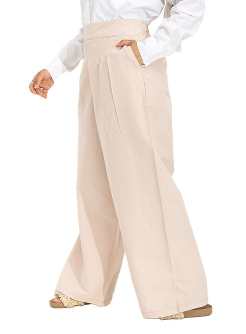 Latte Poplin Wide Leg Pants - Khotwh