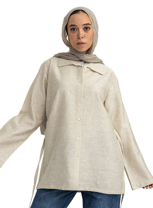 Latte RD- Jacquard Embroidered Shirt - Khotwh