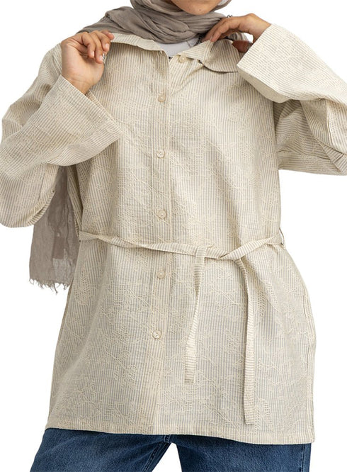 Latte RD- Jacquard Embroidered Shirt - Khotwh