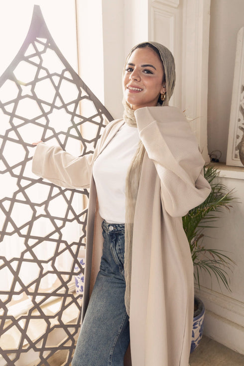 Latte Ribbed Long Cardigan - Khotwh