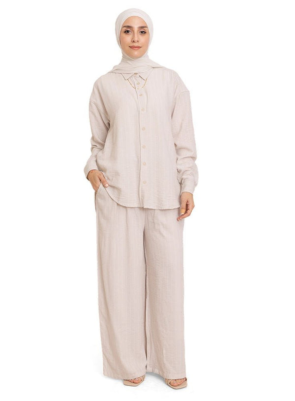 Latte Striped linen Suit - Khotwh