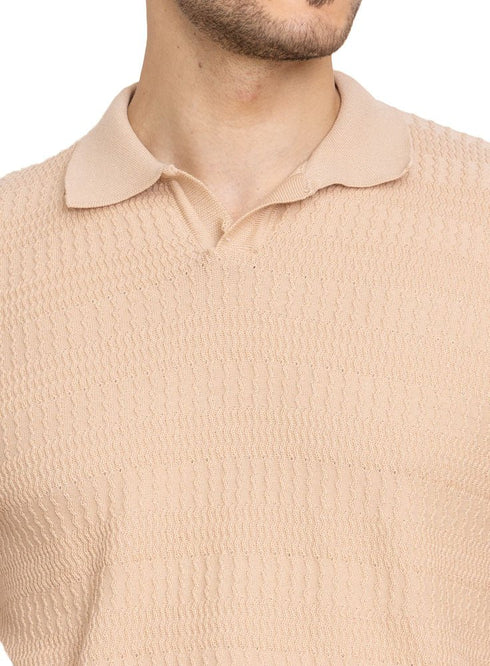 Latte striped zigzag - F - Polo Neck T-Shirt - Khotwh