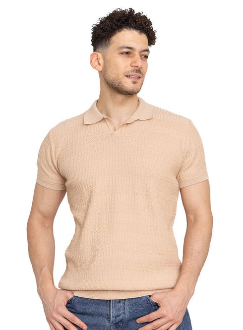 Latte striped zigzag - F - Polo Neck T-Shirt - Khotwh