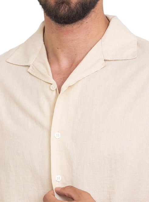 Latte Tennis Collar Linen Shirt - Khotwh