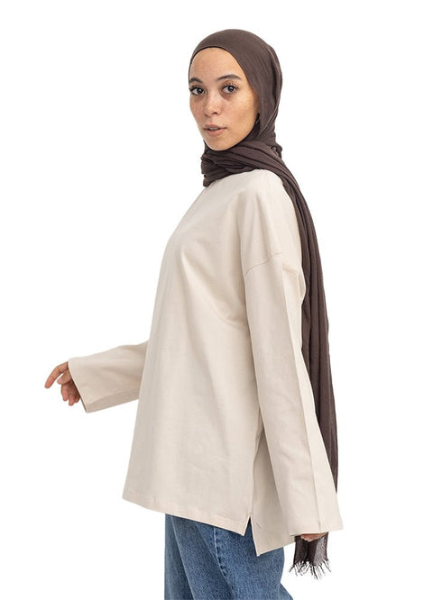 Latte V-Over Size Long-Sleeve - Khotwh