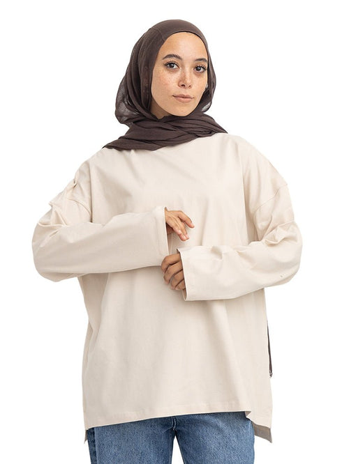 Latte V-Over Size Long-Sleeve - Khotwh
