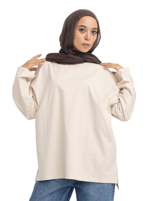 Latte V-Over Size Long-Sleeve - Khotwh
