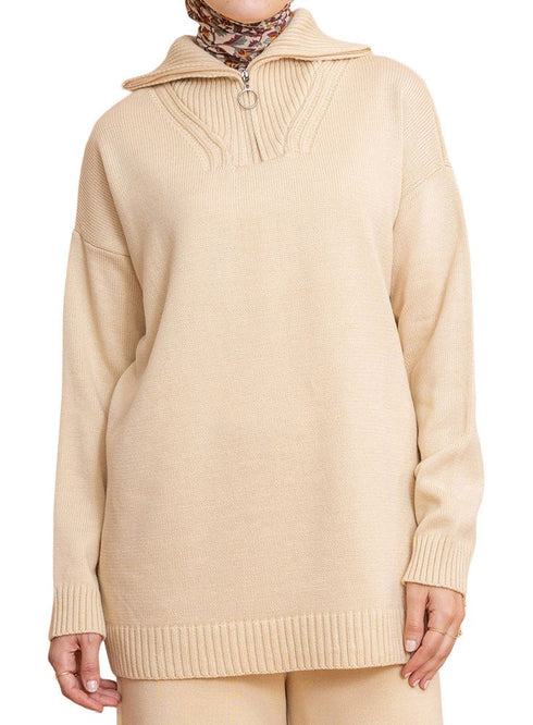 Latte Zipper knitted Suit - Khotwh