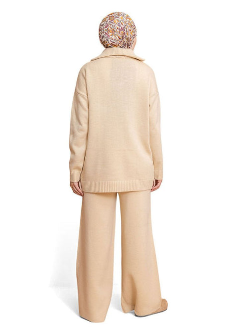 Latte Zipper knitted Suit - Khotwh