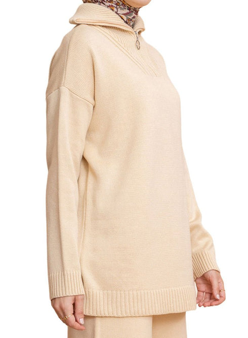 Latte Zipper knitted Suit - Khotwh