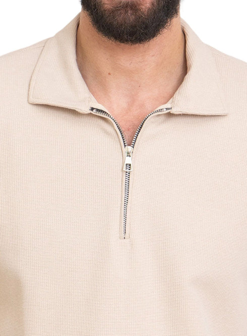 Latte Zipper Squares Polo Neck T-Shirt - Khotwh