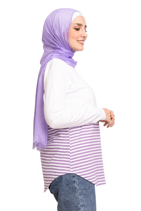 Lavender Half Striped Long - Sleeve - Khotwh