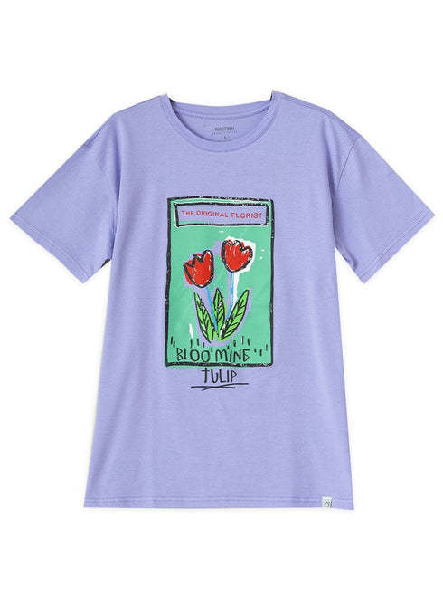Lavender Printed O.S Short - Sleeve Design 11 - Khotwh