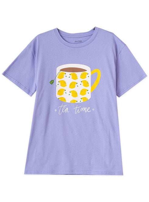 Lavender Printed O.S Short - Sleeve Design 7 - Khotwh