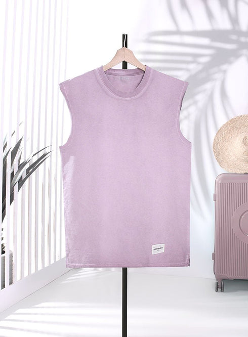 Lavender Washed Sleeveless T-Shirt - Khotwh