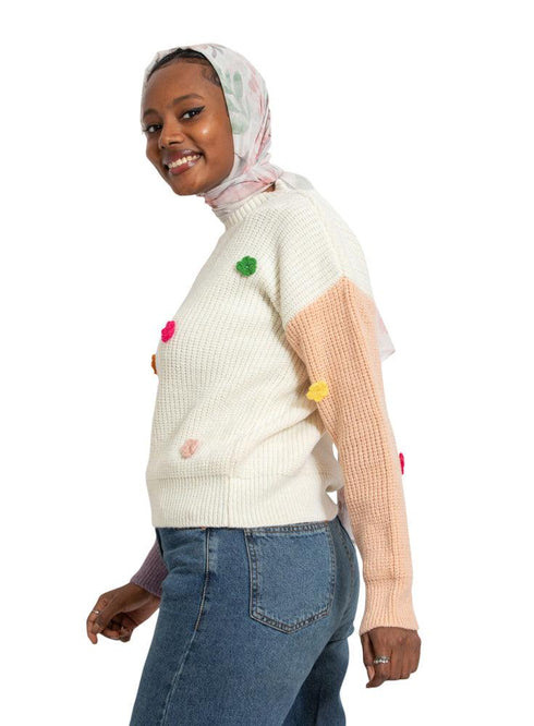 Lavender*Tan Flower Pullover - Khotwh