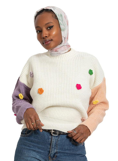 Lavender*Tan Flower Pullover - Khotwh