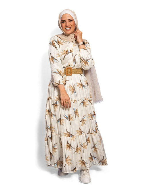 Leaves - Off - white B - Printed Dress - Khotwh