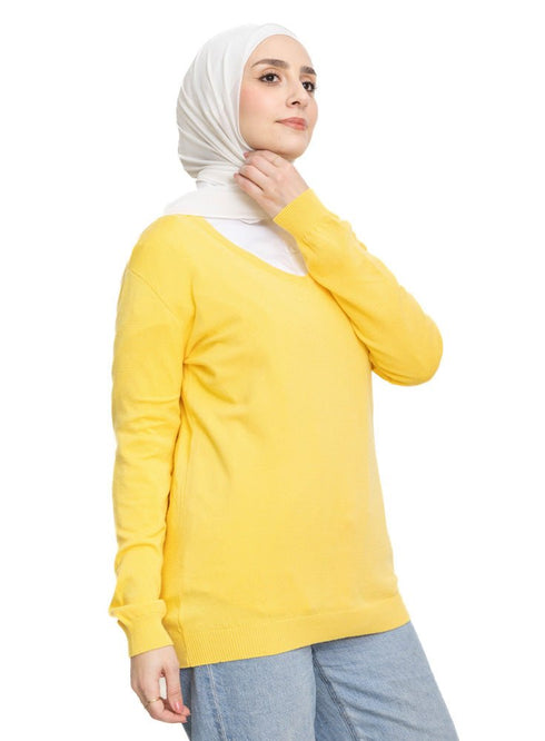 Lemon Verbana V - Neck Knit Pullover - Khotwh