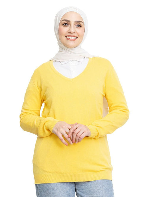 Lemon Verbana V - Neck Knit Pullover - Khotwh