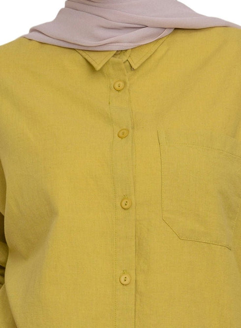 Lentil Linen Pocket Over Size Shirt - Khotwh