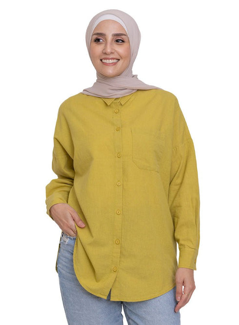 Lentil Linen Pocket Over Size Shirt - Khotwh