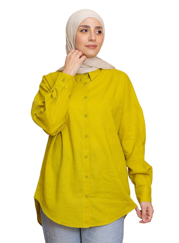 Lentil Pocket Over Size Linen Shirt - Khotwh