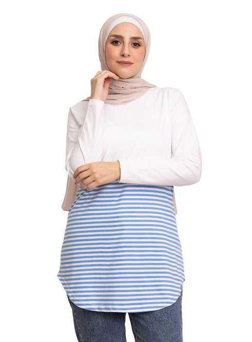 Lichen Blue Half Striped Long - Sleeve - Khotwh