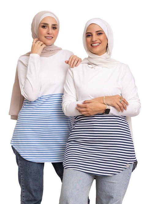 Lichen Blue Half Striped Long - Sleeve - Khotwh