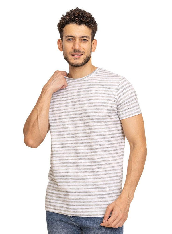 Light Brown Striped Round T-shirt - Khotwh