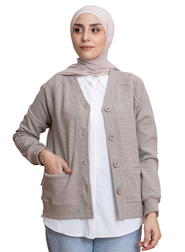 Light Coffee RD - Button Sweater - Khotwh