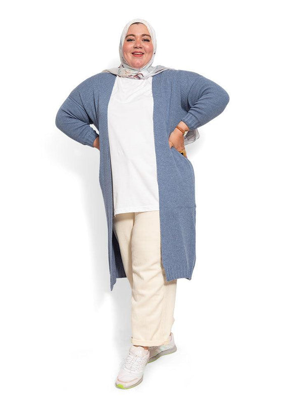 Light Jeans Knit - Long Cardigan One Size - Khotwh