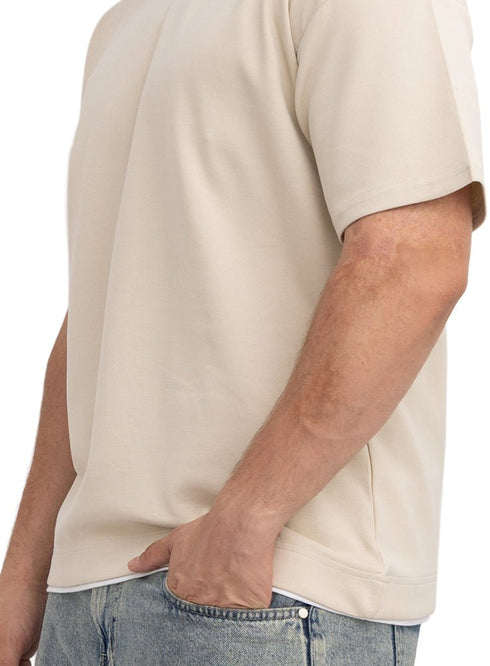 Light Latte Double-Layerd Oversize Round T-Shirt - Khotwh