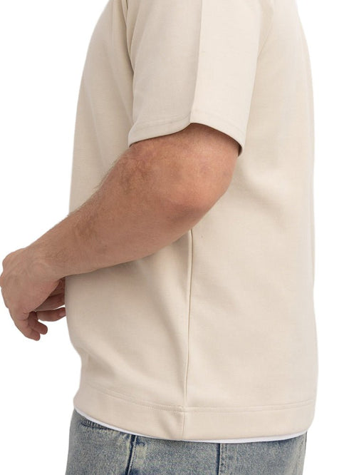 Light Latte Double-Layerd Oversize Round T-Shirt - Khotwh