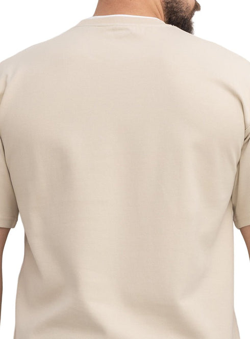 Light Latte Double-Layerd Oversize Round T-Shirt - Khotwh