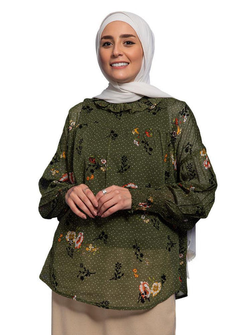 Light - Olive Flowery Blouse - Khotwh