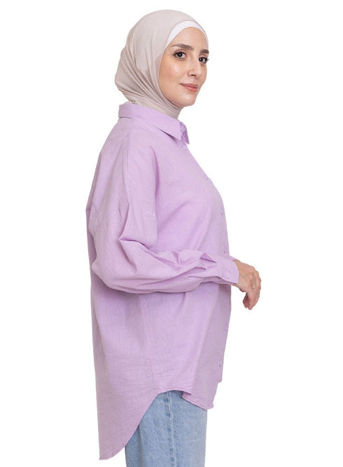 Lilac Linen Pocket Over Size Shirt - Khotwh