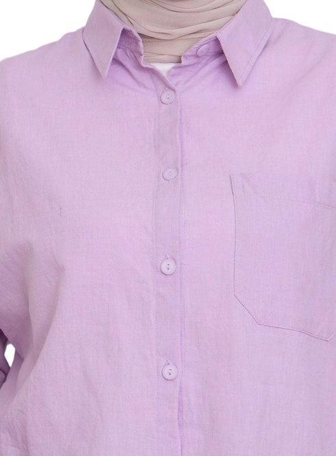Lilac Linen Pocket Over Size Shirt - Khotwh