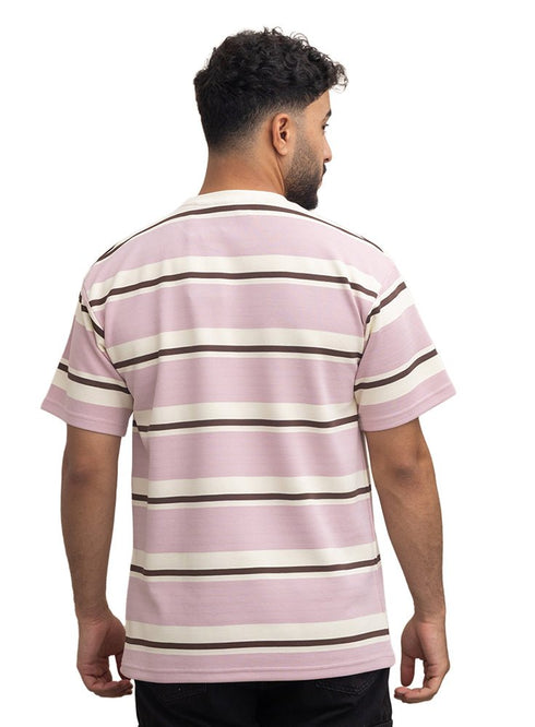 Lilac Striped - Over Size Round T-Shirt - Khotwh