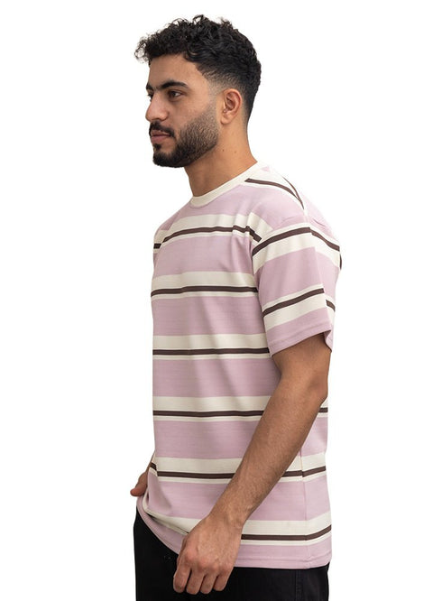 Lilac Striped - Over Size Round T-Shirt - Khotwh