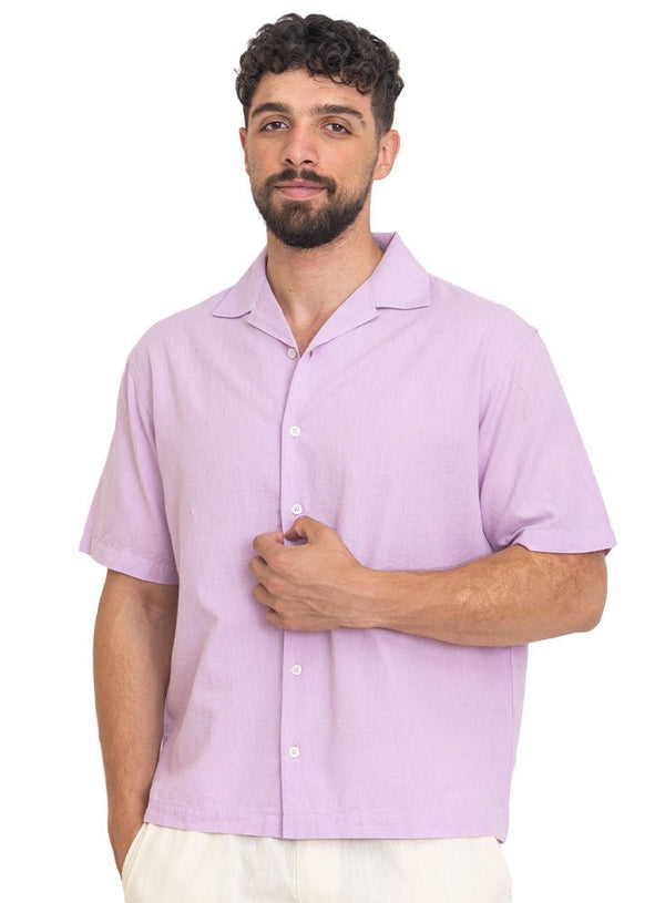 Lilac Tennis Collar Linen Shirt - Khotwh