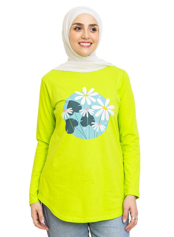 Lime Punch Printed Long - Sleeve Design 19 - Khotwh