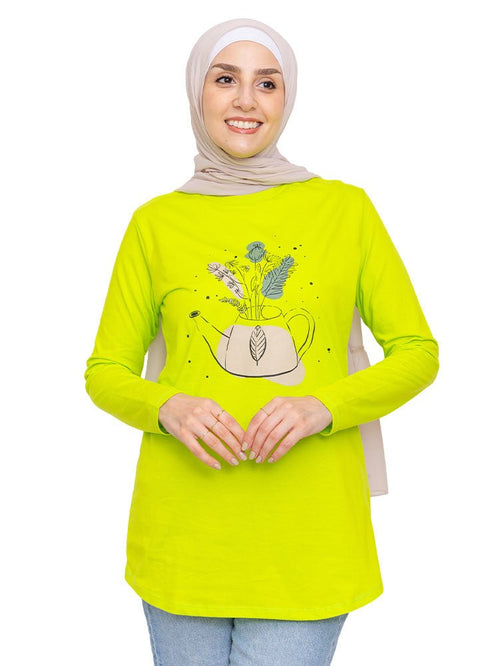 Lime Punch Printed Long - Sleeve Design 31 - Khotwh