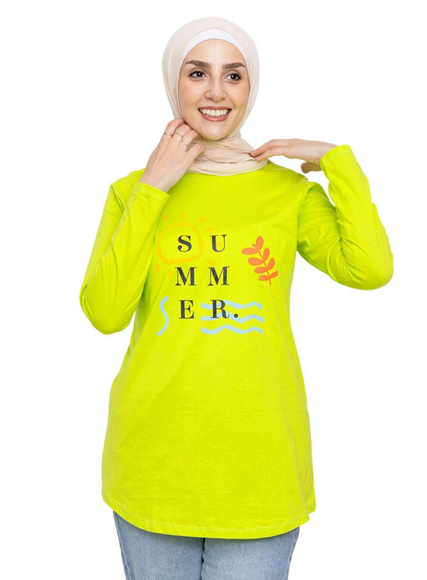 Lime Punch Printed Long - Sleeve Design 35 - Khotwh