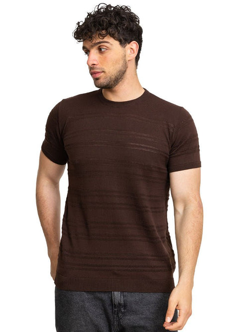 Lines - Brown F - Round Knit Pullover - Khotwh