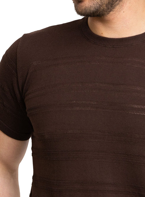 Lines - Brown F - Round Knit Pullover - Khotwh