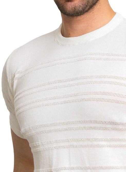 Lines - White F - Round Knit Pullover - Khotwh