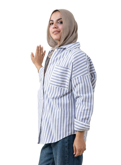 M - Blue - Design 3 Pocket S - Over Size Shirt - Khotwh